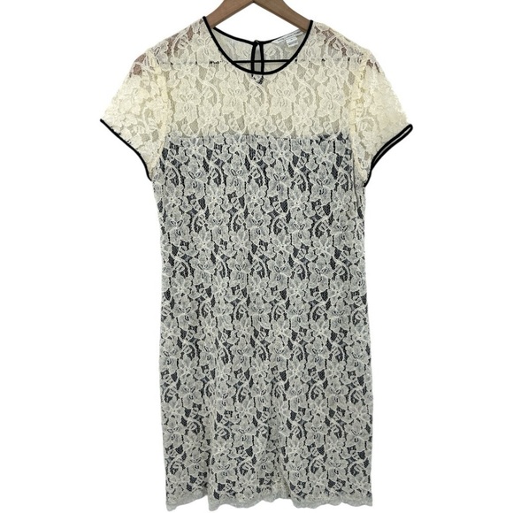 Diane von Furstenberg Barbie Lace Overlay Stretch Dress - Ivory Black - Size 10 - Picture 3 of 13